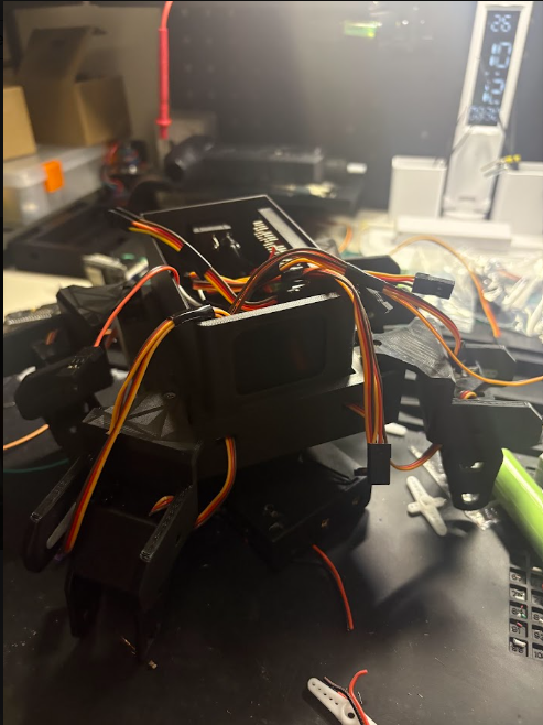 Early wiring and servo connections inside Momo during assembly